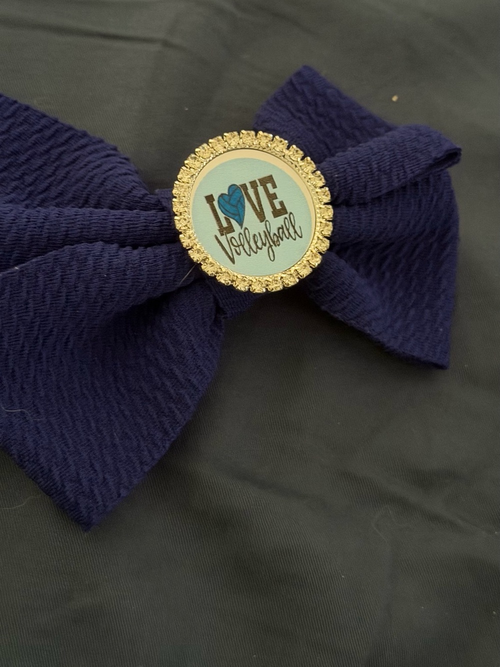 Love Volleyball Navy Bow Hair Clip with Gold Accent